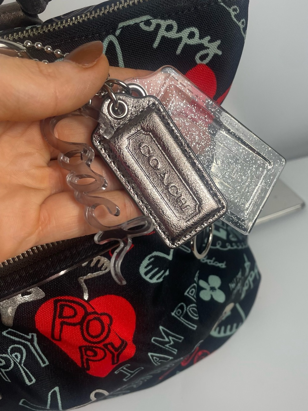 Coach Poppy Black Tote with Red, White and Silver Accents - Picture 3 of 15